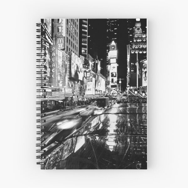 Item preview, Times Square, neon city lights, New York City black and white time lapse photograph poster art print designed and sold by Astrid Arkhangelsky.