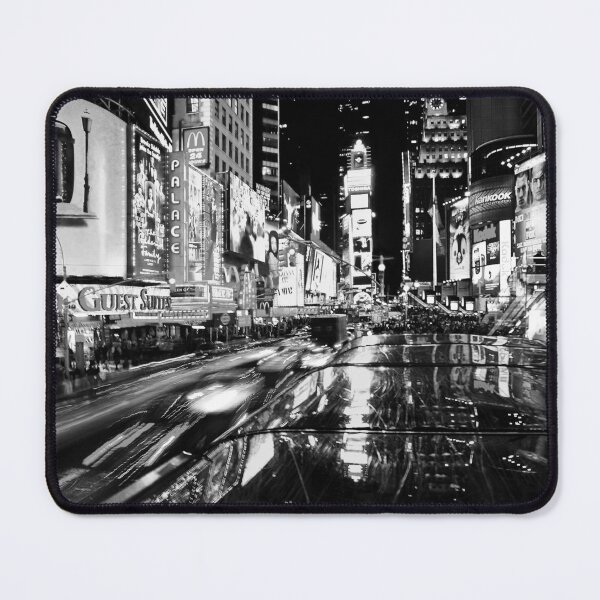 Item preview, Times Square, neon city lights, New York City black and white time lapse photograph poster art print designed and sold by Astrid Arkhangelsky.