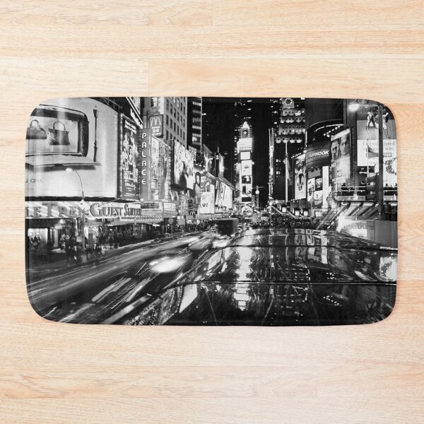 Item preview, Times Square, neon city lights, New York City black and white time lapse photograph poster art print designed and sold by Astrid Arkhangelsky.