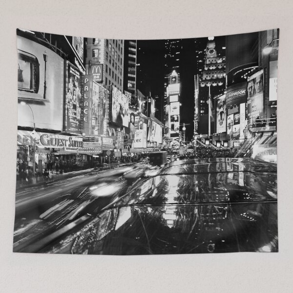 Item preview, Times Square, neon city lights, New York City black and white time lapse photograph poster art print designed and sold by Astrid Arkhangelsky.