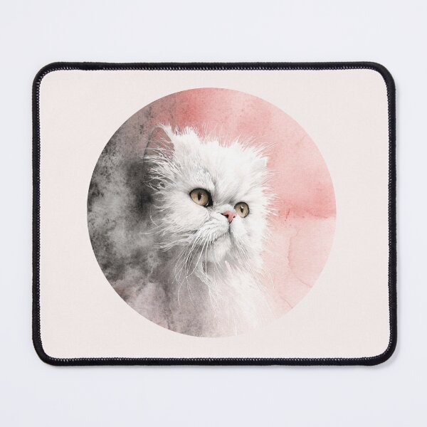 Item preview, Watercolor Persian Cat Portrait Fluffy White Feline Pink designed and sold by PixelQ.