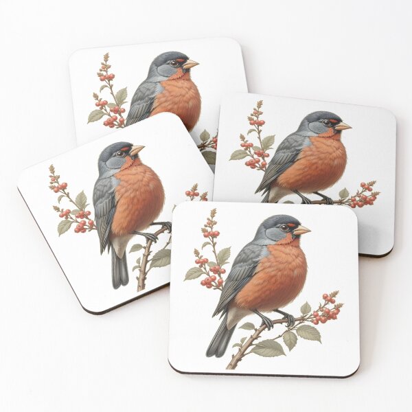 Item preview, Bullfinch on Berry Branch Colored Pencil Style Cottagecore designed and sold by BloomStudio1.