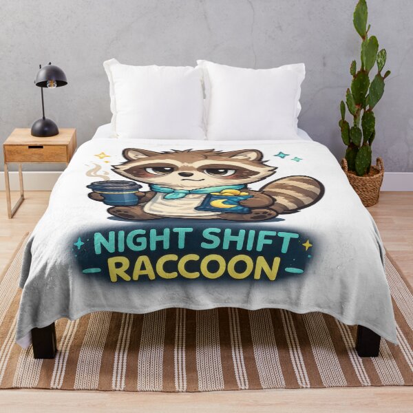 Item preview, Night Shift Raccoon Kawaii Sticker (Tired Coffee & Snacks Mascot) designed and sold by jgvisualarts.