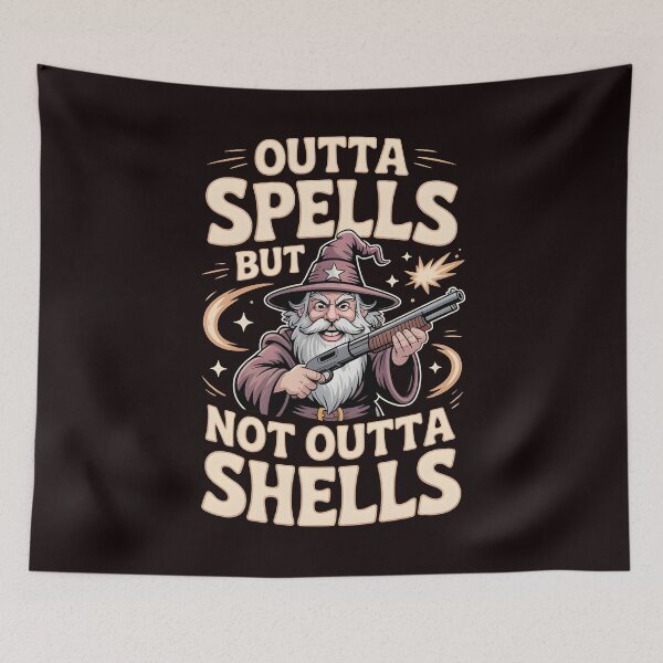 Item preview, Outta Spells But Not Outta Shells – Funny Wizard Fantasy Meme designed and sold by Redgiant87x.