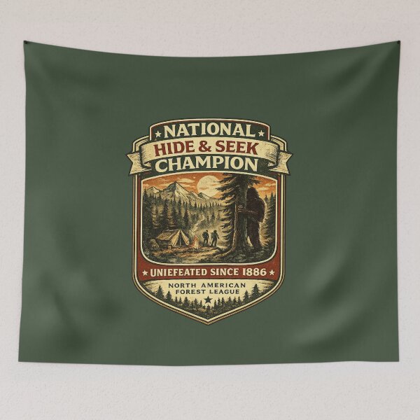 Item preview, Bigfoot National Hide and Seek Champion Shirt, Sasquatch Camping Vintage Forest Badge designed and sold by GhostDawgs.