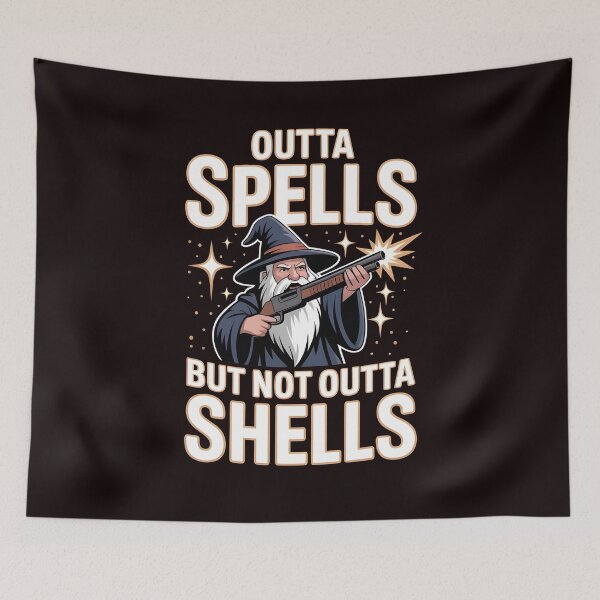 Item preview, Outta Spells But Not Outta Shells – Funny Wizard Sarcasm Meme designed and sold by Redgiant87x.