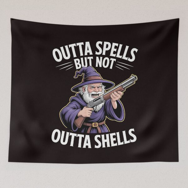 Item preview, Outta Spells But Not Outta Shells – Sarcastic Funny Wizard Meme designed and sold by Redgiant87x.