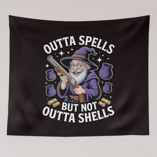 Item preview, Outta Spells But Not Outta Shells – Fantasy Meme Wizard Joke designed and sold by Redgiant87x.