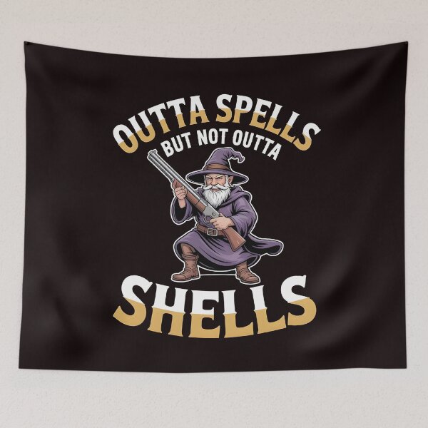 Item preview, Outta Spells But Not Outta Shells – Wizard Fantasy Meme Humor designed and sold by Redgiant87x.