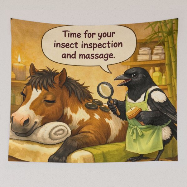 Item preview, Magpie Spa Treatment for Horse – Funny Bird Groomer Cartoon designed and sold by AnimalMarvels.