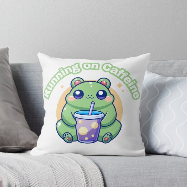 Item preview, Running on Caffeine Frog Sticker – Cute Coffee Frog Meme designed and sold by DigitalMediaHub.