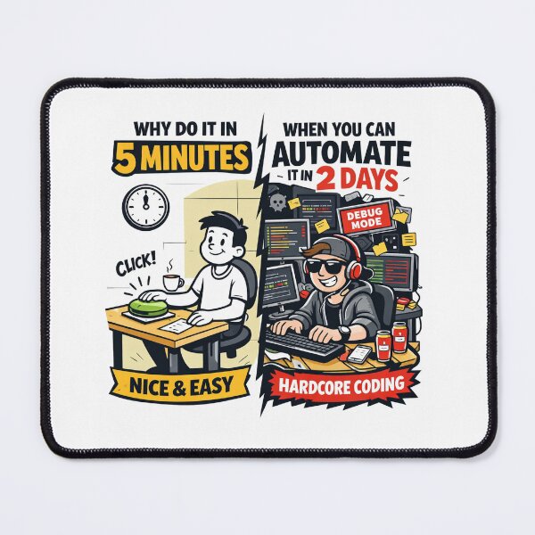 Item preview, Why Do It in 5 Minutes When You Can Automate It in 2 Days - Chill vs Hardcore Coder designed and sold by UniTeeLab.