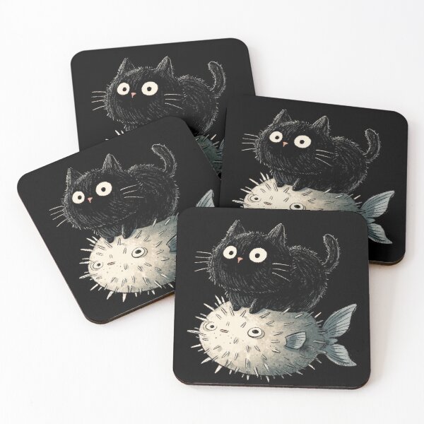 Item preview, Cat sits on pufferfish in art piece designed and sold by anytka.