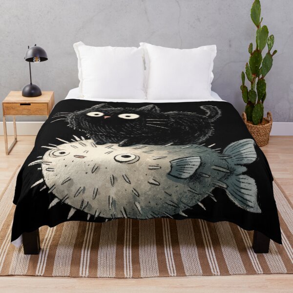 Item preview, Cat sits on pufferfish in art piece designed and sold by anytka.