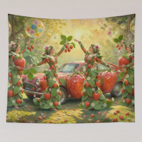 Item preview, Strawberry Aesthetic Girls Dancing Near a Cute Car designed and sold by M-Y-A-R-T-.