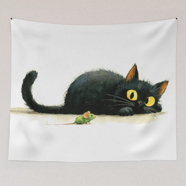 Item preview, Black cat and green mouse encounter designed and sold by anytka.
