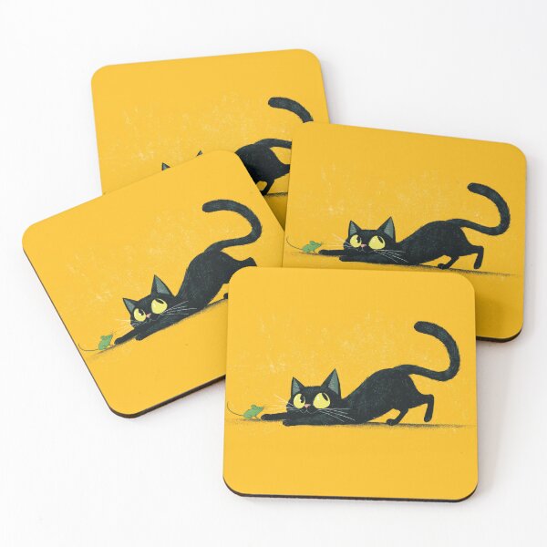 Item preview, Black cat and mouse on yellow ground designed and sold by anytka.