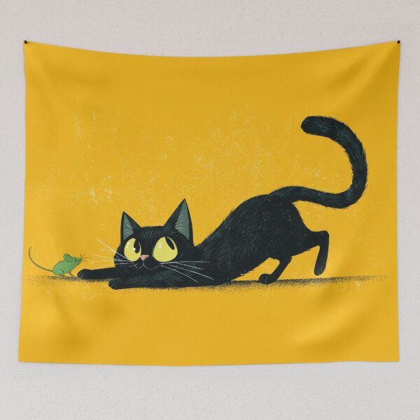 Item preview, Black cat and mouse on yellow ground designed and sold by anytka.