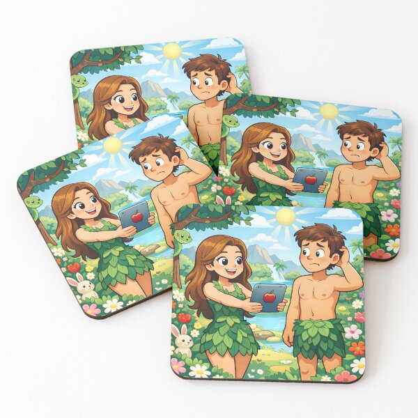 Item preview, Modern Eden | Eve Offering Apple Tablet | Cartoon Adam and Eve Tech Satire designed and sold by SergioMiklos.