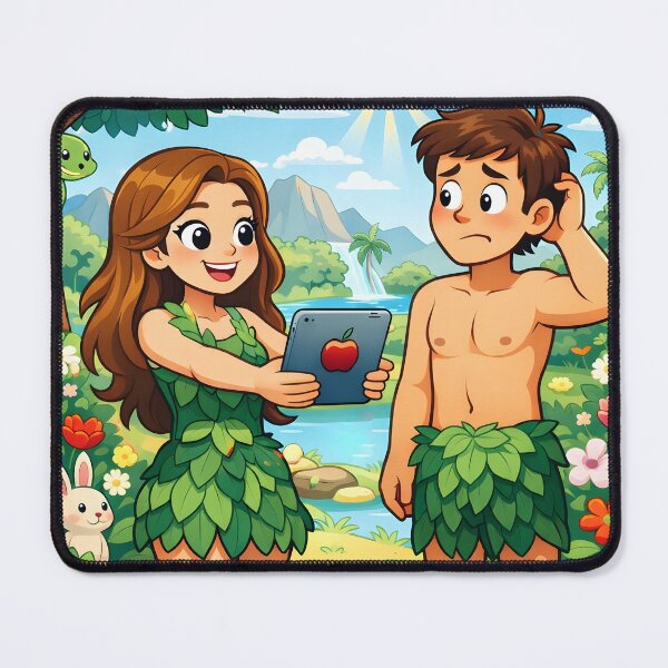 Item preview, Modern Eden | Eve Offering Apple Tablet | Cartoon Adam and Eve Tech Satire designed and sold by SergioMiklos.