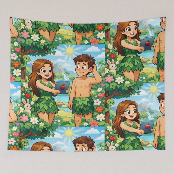 Item preview, Modern Eden | Eve Offering Apple Tablet | Cartoon Adam and Eve Tech Satire designed and sold by SergioMiklos.
