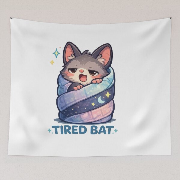Item preview, Tired Bat Kawaii Sticker (Sleepy Burrito Blanket Night Owl) designed and sold by jgvisualarts.