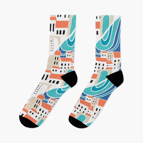 Item preview, Geometric Mediterranean Village River Illustrated Art Print designed and sold by HillsandSheep.