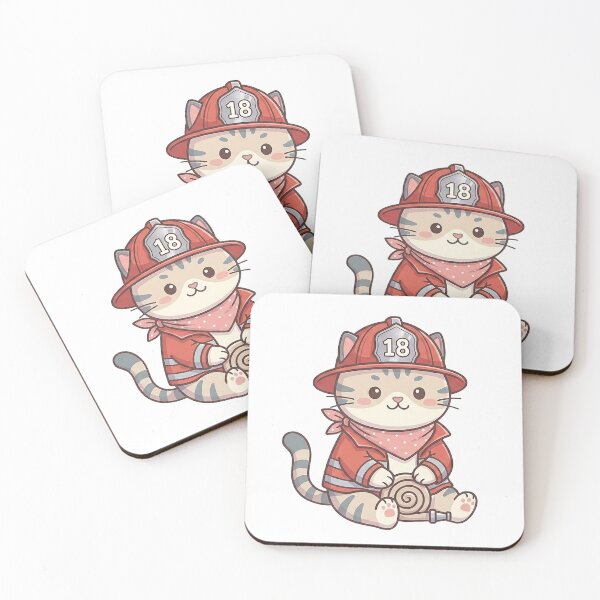 Item preview, Kawaii Firefighter Kitten - Cute Illustration designed and sold by AlexAthCreation.
