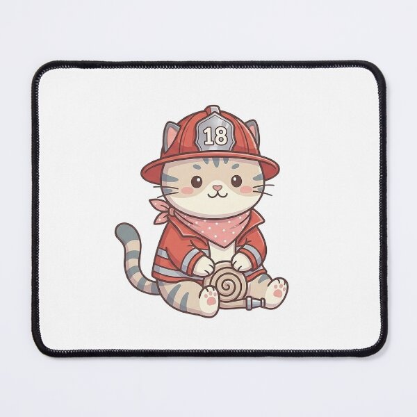 Item preview, Kawaii Firefighter Kitten - Cute Illustration designed and sold by AlexAthCreation.
