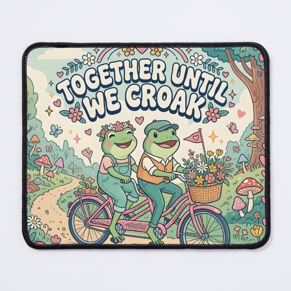 Item preview, Together Until We Croak Cute Frog Couple Bicycle Cottagecore Love Illustration designed and sold by GiftsCreek.