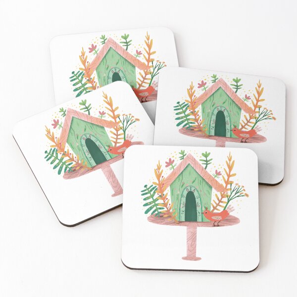 Item preview, Whimsical Birdhouse and Red Bird Folk Art Illustration designed and sold by FaliushART.