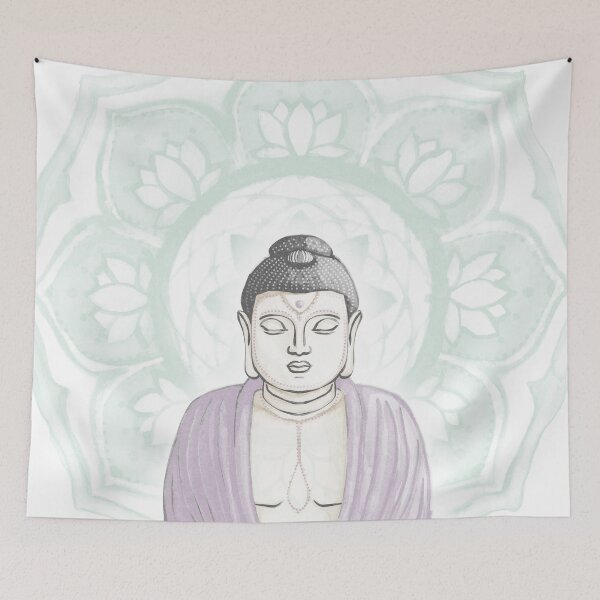 Item preview, Buddha Padma Watercolor - Dove Slate Dust - Mint Halo designed and sold by Irene Estelle.