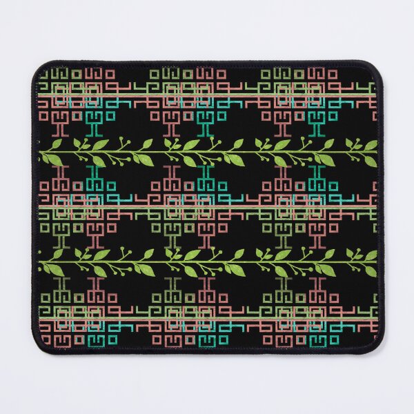 Item preview, Dark Botanical Tribal Geometric Pattern with Green Vine | Boho Textile Design designed and sold by simpleyetcanva.