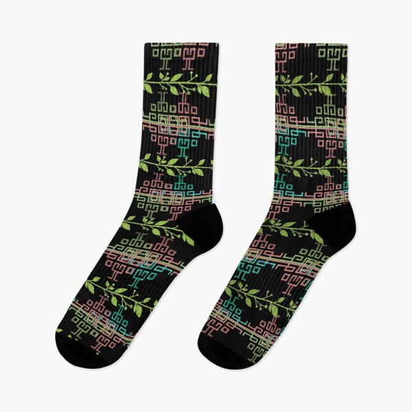 Item preview, Dark Botanical Tribal Geometric Pattern with Green Vine | Boho Textile Design designed and sold by simpleyetcanva.