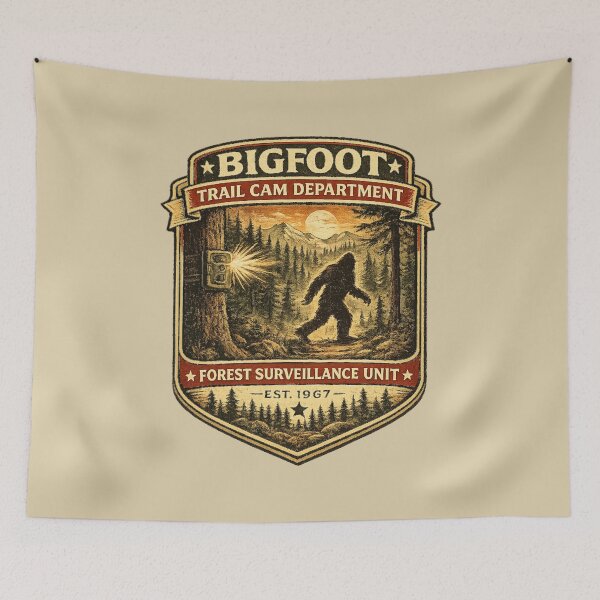 Item preview, Bigfoot Trail Cam Department Shirt, Sasquatch Forest Surveillance Vintage Badge designed and sold by GhostDawgs.