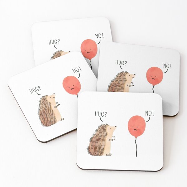 Item preview, Funny Hedgehog and Balloon Forbidden Hug Minimalist Illustration designed and sold by ahabboud.