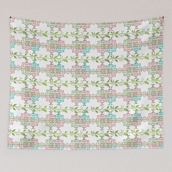 Item preview, Green Botanical Vine & Tribal Geometric Pattern | Modern Boho Textile Design designed and sold by simpleyetcanva.