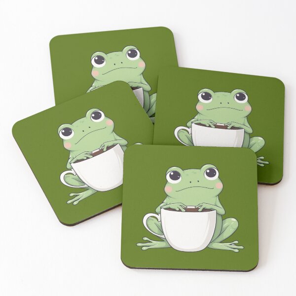 Item preview, Cute Frog Drinking Coffee – Kawaii Frog Cartoon Animal Illustration designed and sold by LavinyArt.