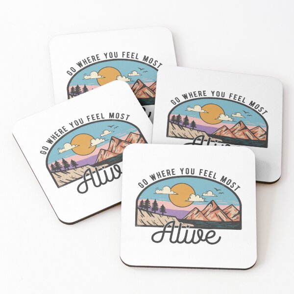 Item preview, Retro Mountain Adventure: Go Where You Feel Most Alive Quote Art designed and sold by Shopeon Designs.
