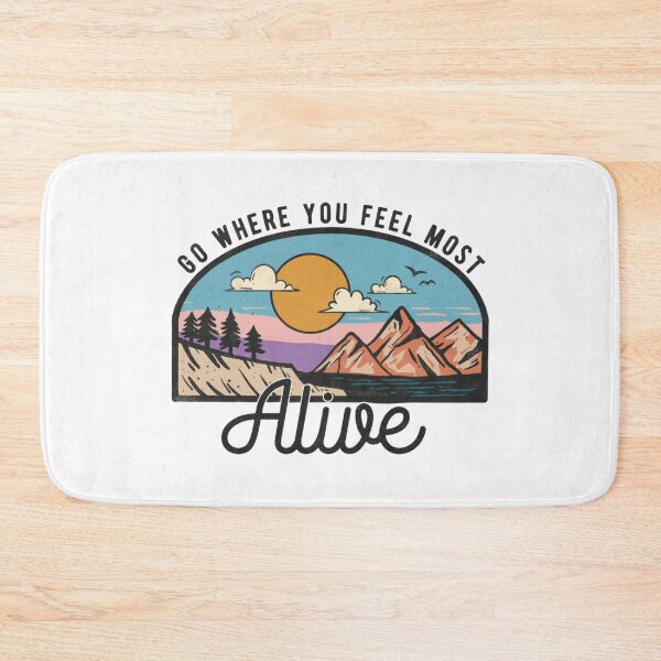 Item preview, Retro Mountain Adventure: Go Where You Feel Most Alive Quote Art designed and sold by Shopeon Designs.