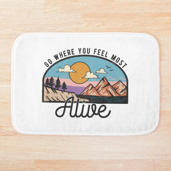 Item preview, Retro Mountain Adventure: Go Where You Feel Most Alive Quote Art designed and sold by Shopeon Designs.