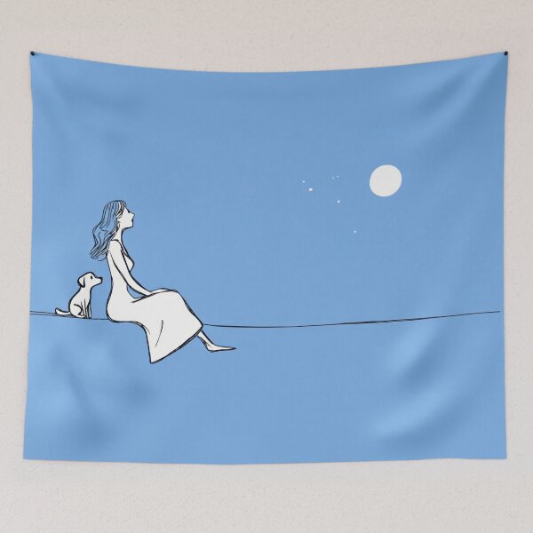 Item preview, Woman and dog watching the moon designed and sold by anytka.