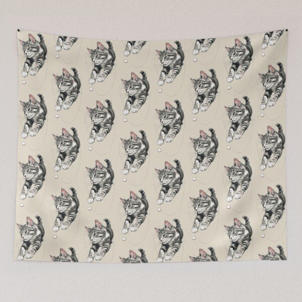 Item preview, Playful Kitten Chasing Yarn Ball Watercolor Illustration designed and sold by PixelQ.