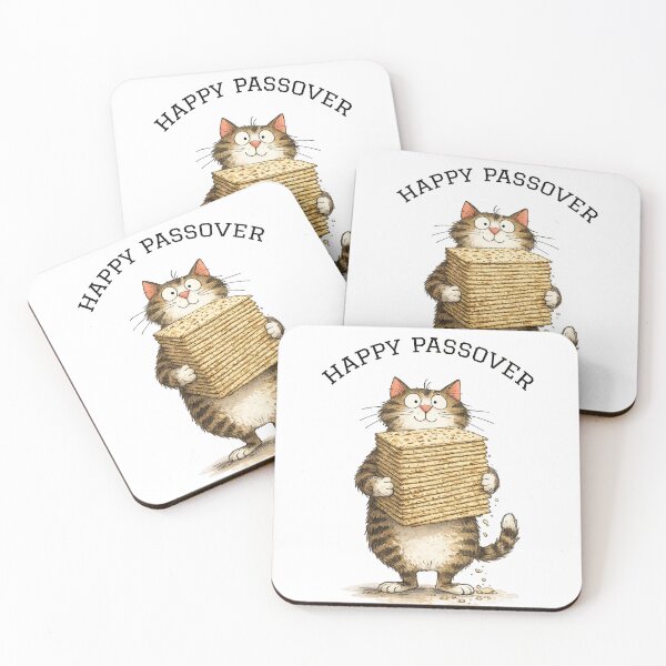 Item preview, Happy Passover | Cat with a Bit Stack of Matzah | Jewish Humor | Jewish Art designed and sold by Golda's Challah-Day.