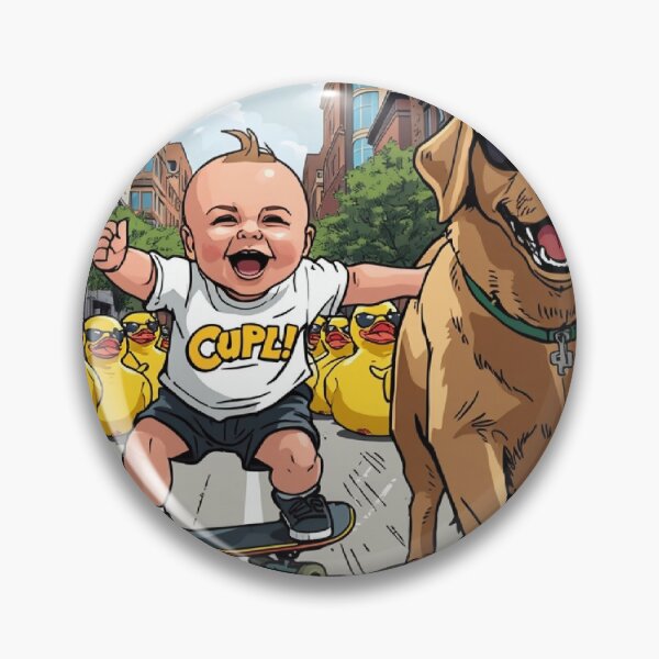 Item preview, Skateboarding Baby Chased by Giant Rubber Ducks – Funny Cartoon Adventure designed and sold by Mitaudesign.