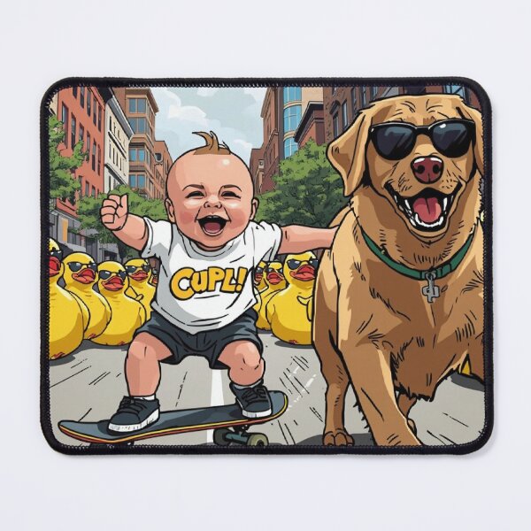 Item preview, Skateboarding Baby Chased by Giant Rubber Ducks – Funny Cartoon Adventure designed and sold by Mitaudesign.