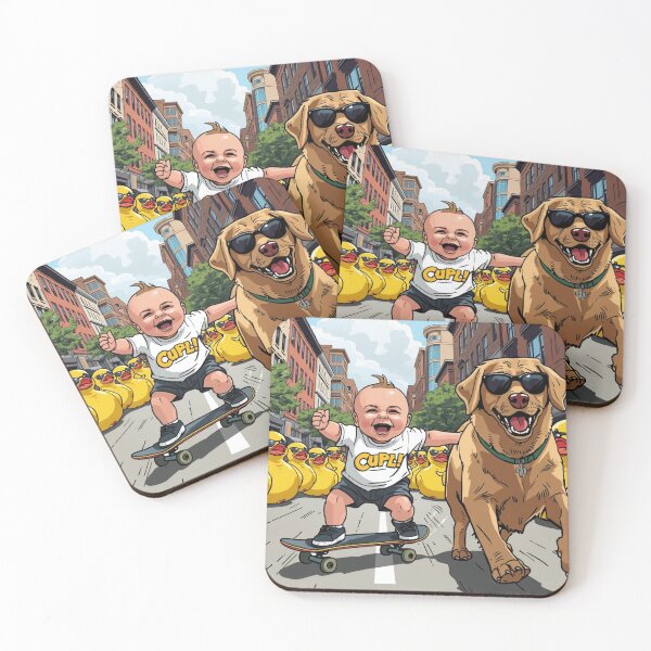 Item preview, Skateboarding Baby Chased by Giant Rubber Ducks – Funny Cartoon Adventure designed and sold by Mitaudesign.