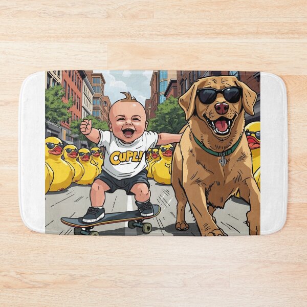 Item preview, Skateboarding Baby Chased by Giant Rubber Ducks – Funny Cartoon Adventure designed and sold by Mitaudesign.