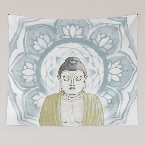 Item preview, Buddha Padma Watercolor - Dove Slate Gold - Peacock Halo designed and sold by Irene Estelle.