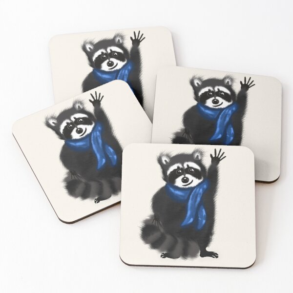 Item preview, Shy but Smart Raccoon Wearing a Blue Scarf Raising Hand – Introvert Student designed and sold by MFGB-Creations.